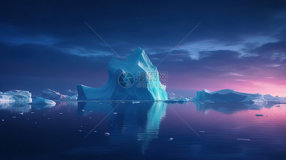 平静的海洋漂浮着的冰山插图图片