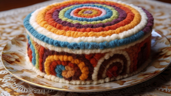 在盘子里的大蛋糕手工毛线作品图片