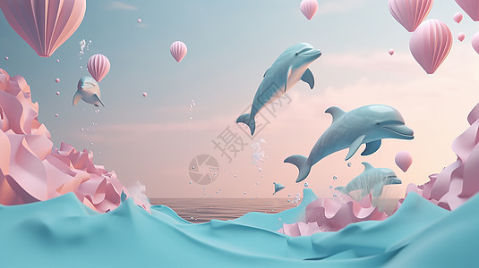 可爱海豚跃出水面图片