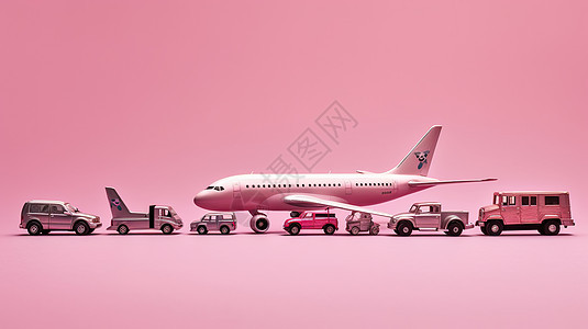 一架载客飞机和运输汽车模型图片