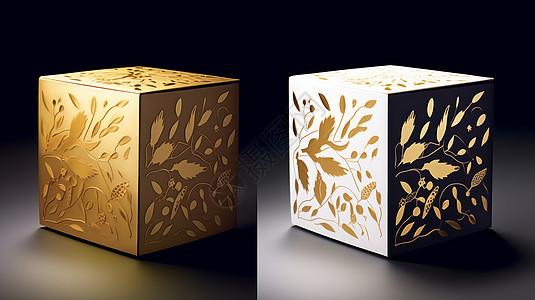 纸盒设计时尚金色立体花纹包装盒插画