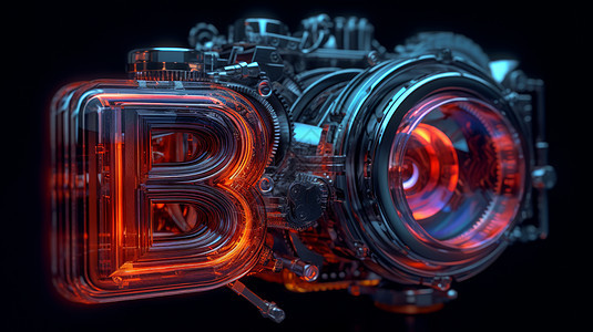 科幻机械感字母B与相机镜头图片