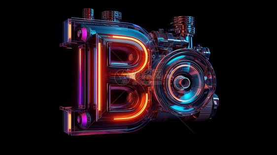 科幻霓虹灯字母B与镜头图片