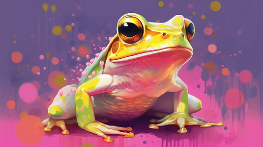 嫩绿色坐在粉色地上的卡通小青蛙图片