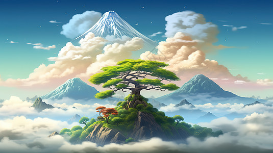 山和松树景观插图图片