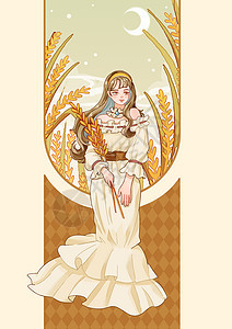 芒种抱着小麦的古典仙女背景图片
