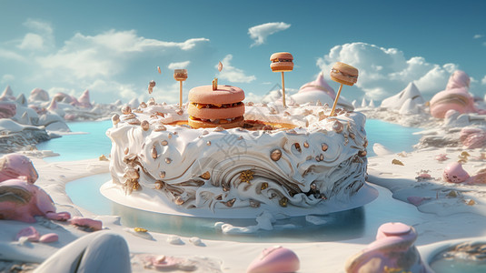 立体卡通美味的奶油蛋糕梦幻岛屿图片