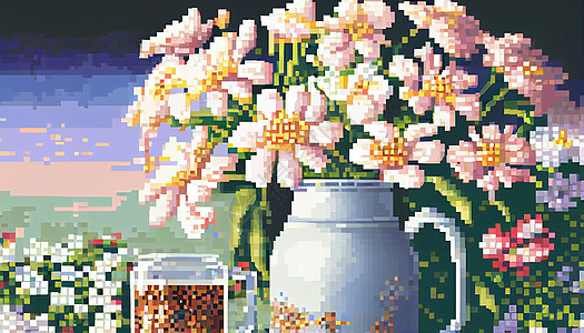 花瓶花卉马赛克绘画图片