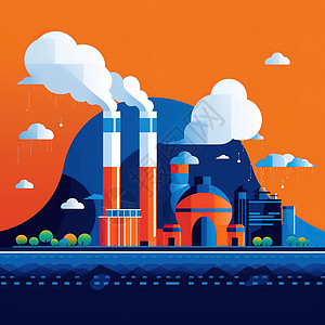 平面插画低碳排放燃煤发电厂图片