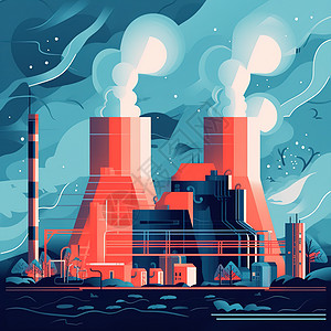 平面插画低碳排放燃煤发电厂图片