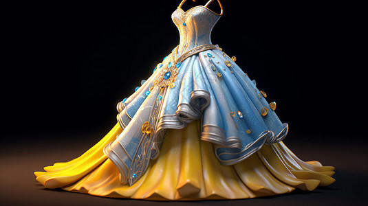 华丽的蓝色与黄色撞色卡通公主长裙背景图片