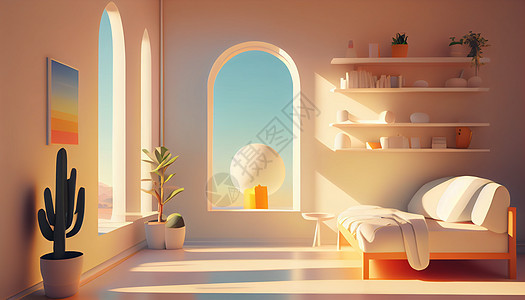 明亮的简约现代风卧室室内空间图片