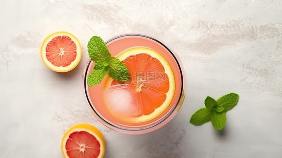 俯视夏天冰冷饮料西柚汁图片