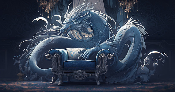 巨龙盘卧在幽暗的宫殿里图片