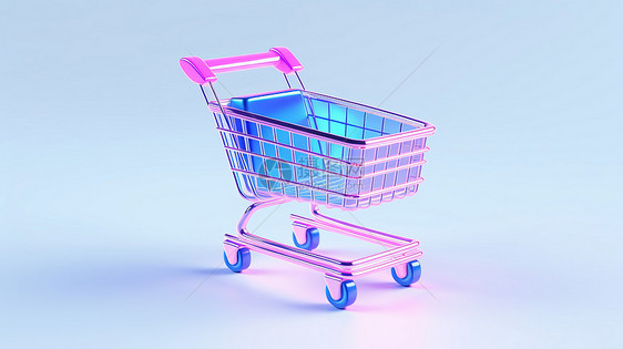 购物车粉色金属质感卡通立体购物车图片