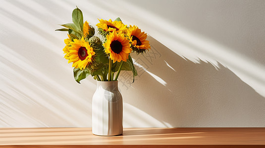 阳光照在向日葵花花束上图片