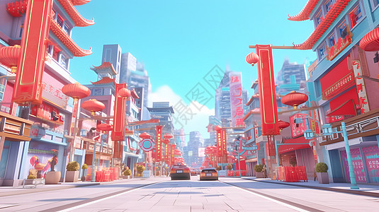 欢乐喜庆节日清新立体可爱街道建筑风景模型场景图片