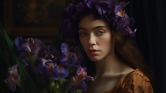 古典女性与花朵图片