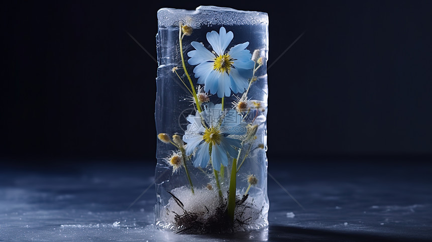 美丽的花冻在冰块里图片