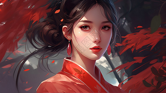 长发女生回眸插画高清图片