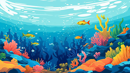 夏至世界海洋日唯美海洋创意海报插画