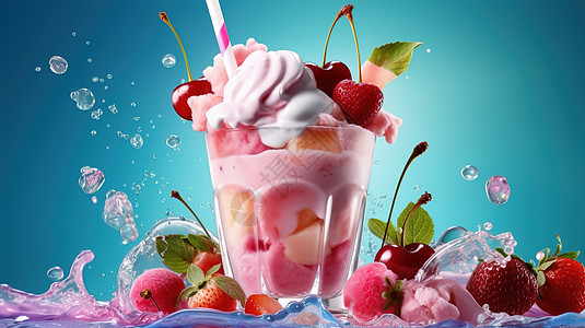 玻璃杯里的水果冰淇淋图片