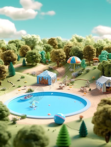 户外泳池模型图片