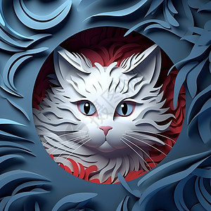 三维纸雕猫圆眼睛的猫高清图片
