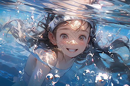 小女孩在水下游泳夏日戏水图片