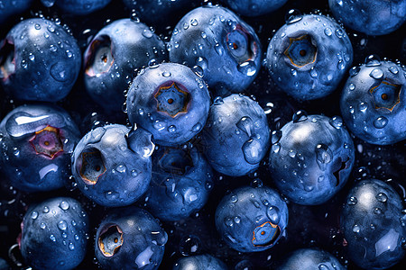 清新的蓝莓闪闪发光水滴背景图片