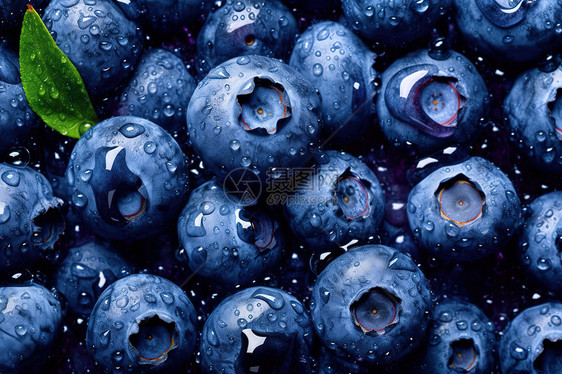 清新的蓝莓闪闪发光水滴图片