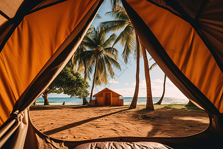 夏日度假沙滩上的帐篷图片
