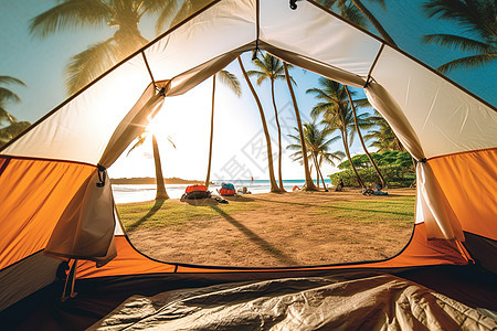 夏日度假沙滩上的帐篷图片