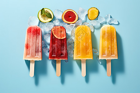 夏日缤纷水果冰棍雪条平铺图高清图片
