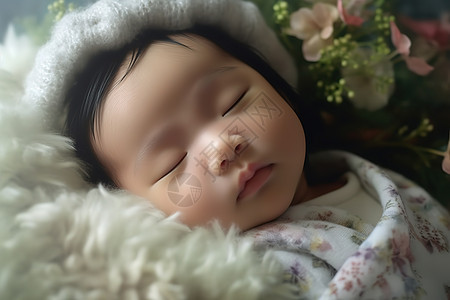 皮肤白嫩的新生儿在睡觉图片