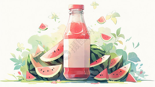 卡通透明瓶装西瓜汁饮料小清新图片