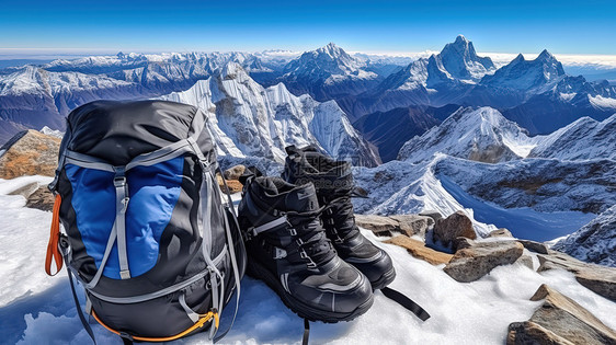 珠穆朗玛峰上的背包登山鞋图片