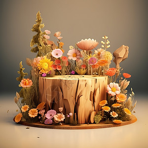 模型树桩花卉图片