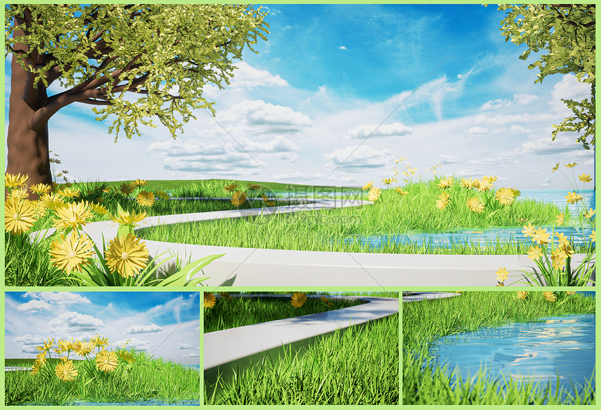 春季草地植物场景UE模板图片