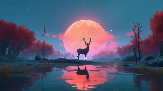 月光下的麋鹿背景图片