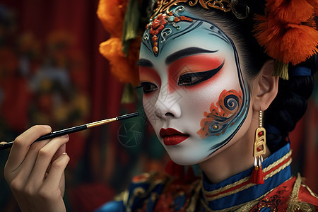 中国京剧历史文化传承表演者自己上妆图片
