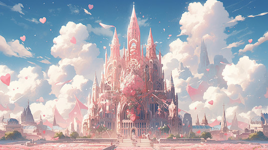 梦幻卡通城堡粉色云朵图片