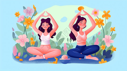 卡通瑜伽健身插画背景图片