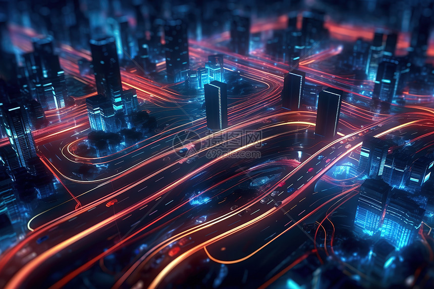 未来之路城市光绘线条图片