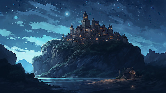 夜晚星空下的城堡图片