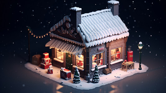 冬天圣诞节满满氛围的卡通小房子图片