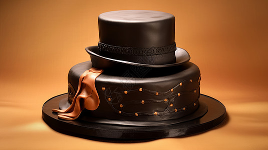 黑色礼帽优雅蛋糕黄色背景图片
