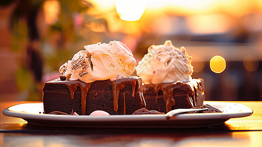 美味诱人的巧克力冰激凌甜品背景图片
