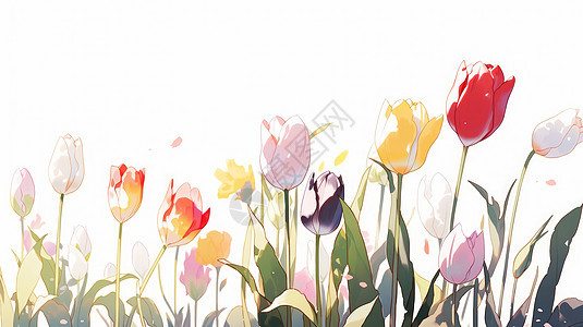 春天美丽的卡通彩色花朵白色背景图片