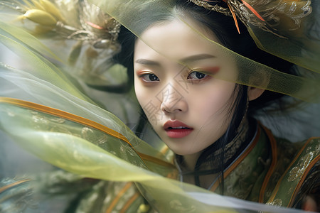 绿色面纱中国古典汉服美女图片